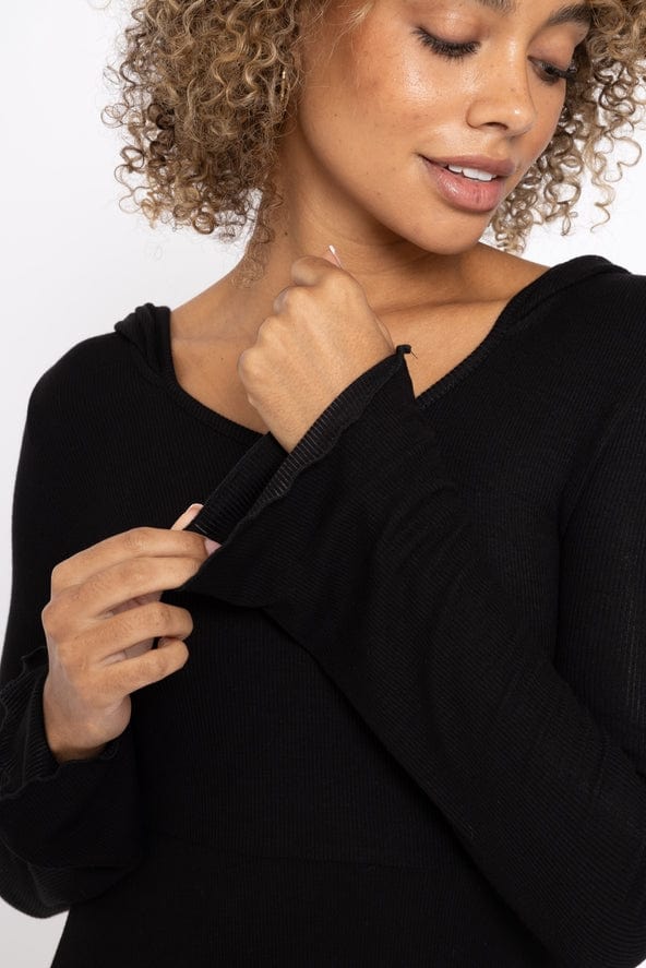 Mono B Mono B Ribbed Lettuce Hem Long Sleeve Hooded Dress - Little Miss Muffin Children & Home