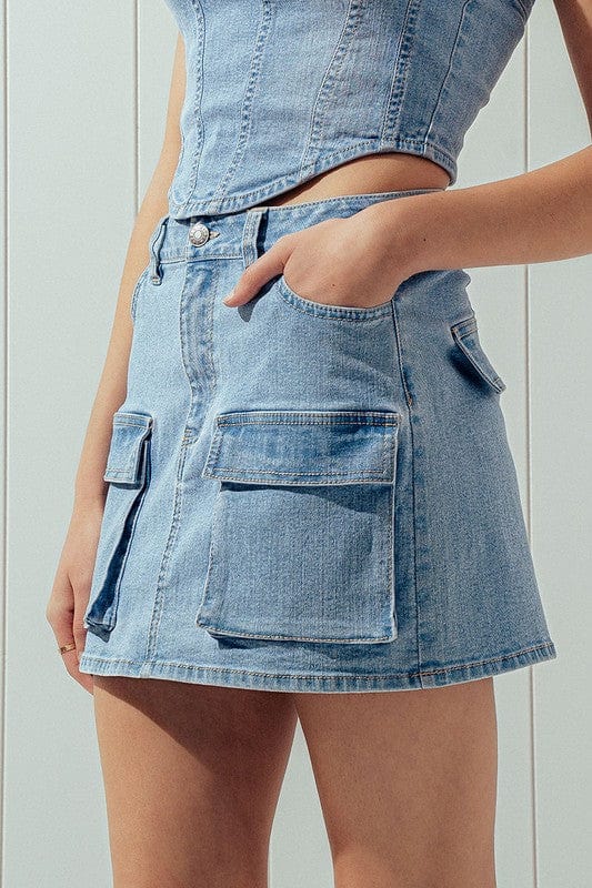 Fashion Week Fashion Week Denim Flap Pocket Cargo Mini Skirt - Little Miss Muffin Children & Home