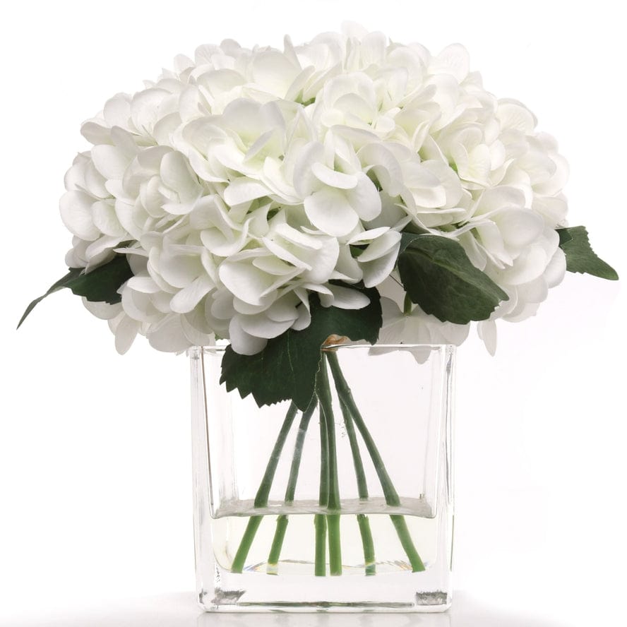 Larksilk Larksilk 10" White Hydrangea Flowers in Glass Vase with Water Look - Little Miss Muffin Children & Home