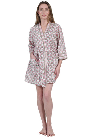 La Cera La Cera Cherry Blossom Print Cotton Short Robe - Little Miss Muffin Children & Home