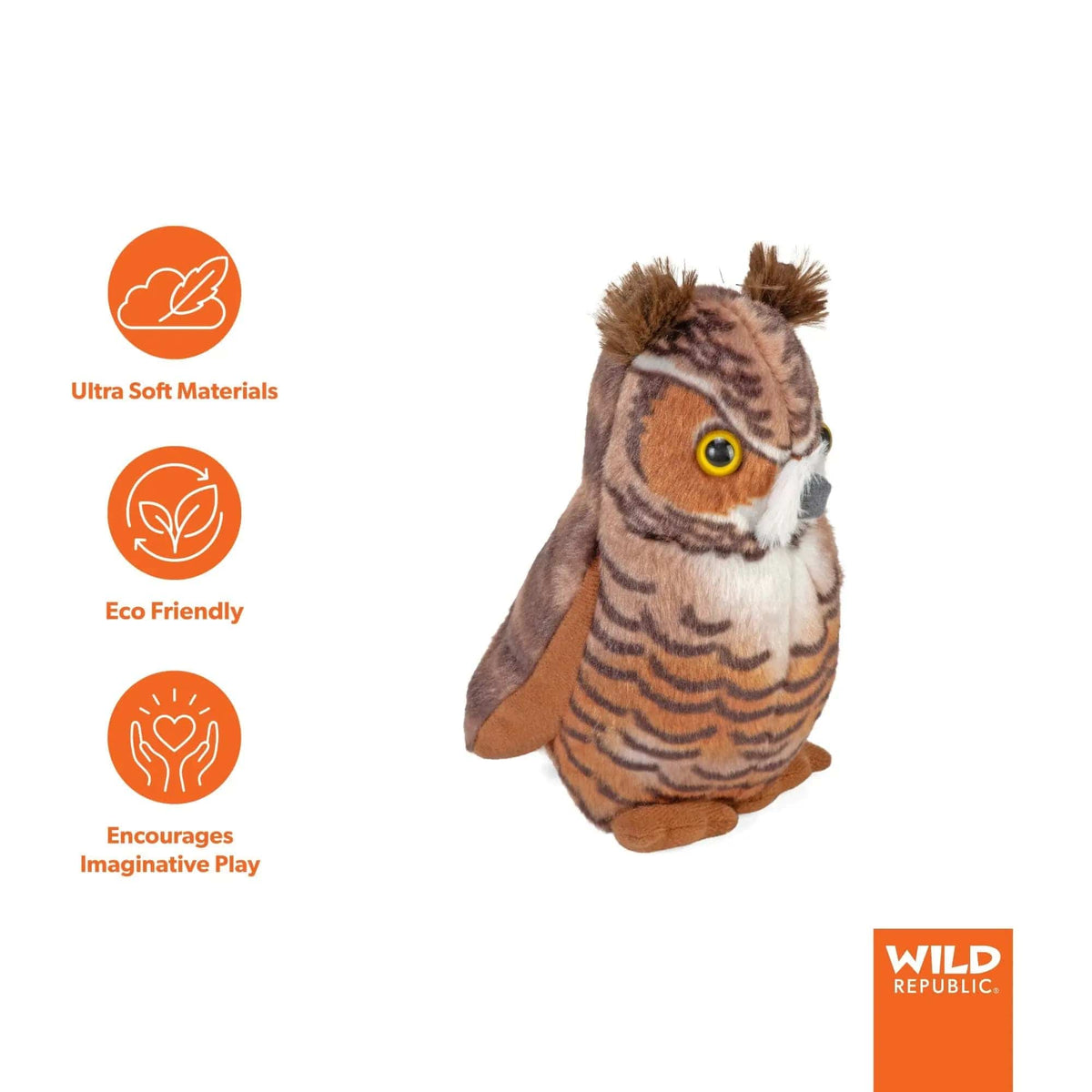 Wild Republic Audubon Birds Great Horned Owl Plush, view 7