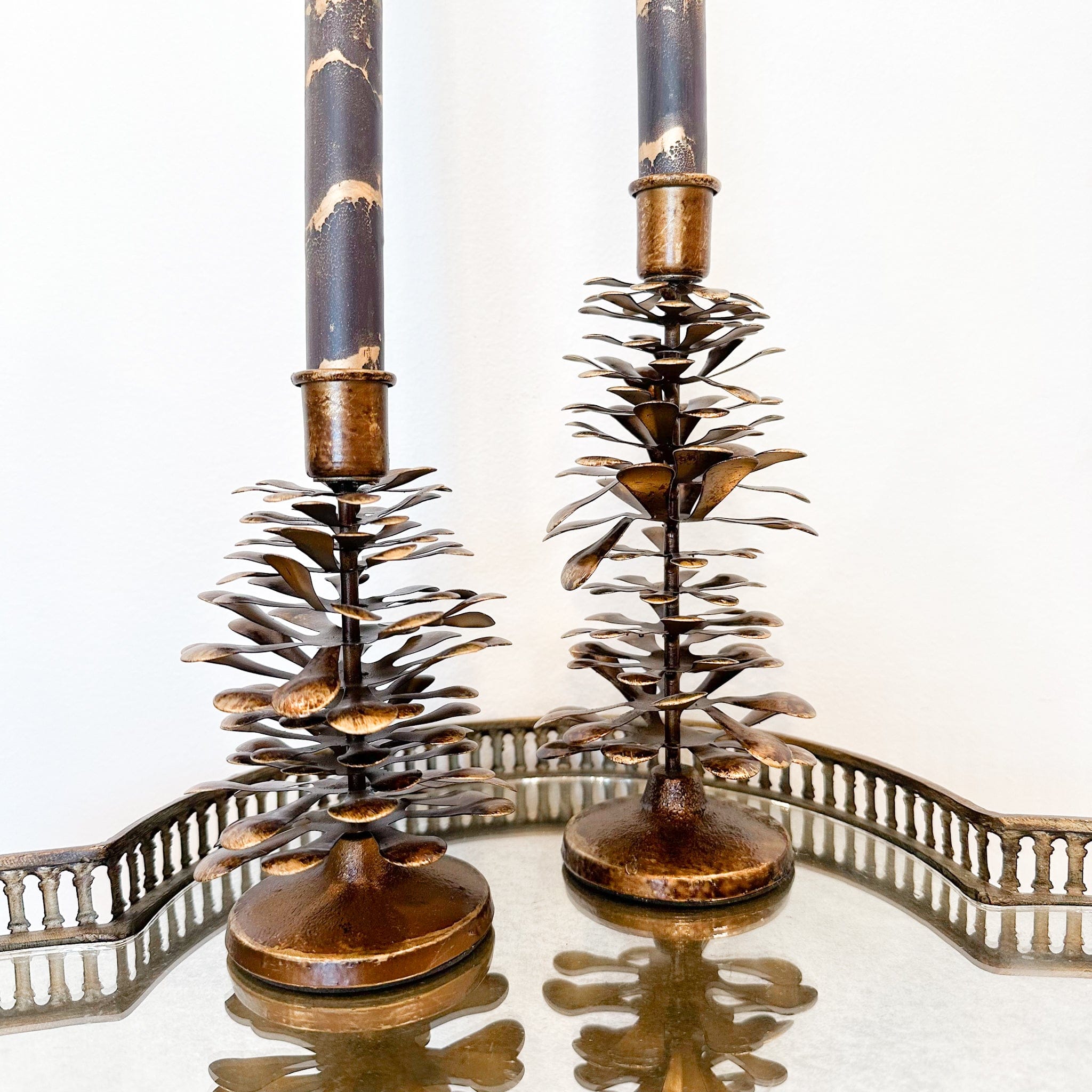 Metal Pinecone Shaped Taper Holder, Antique Gold Finish