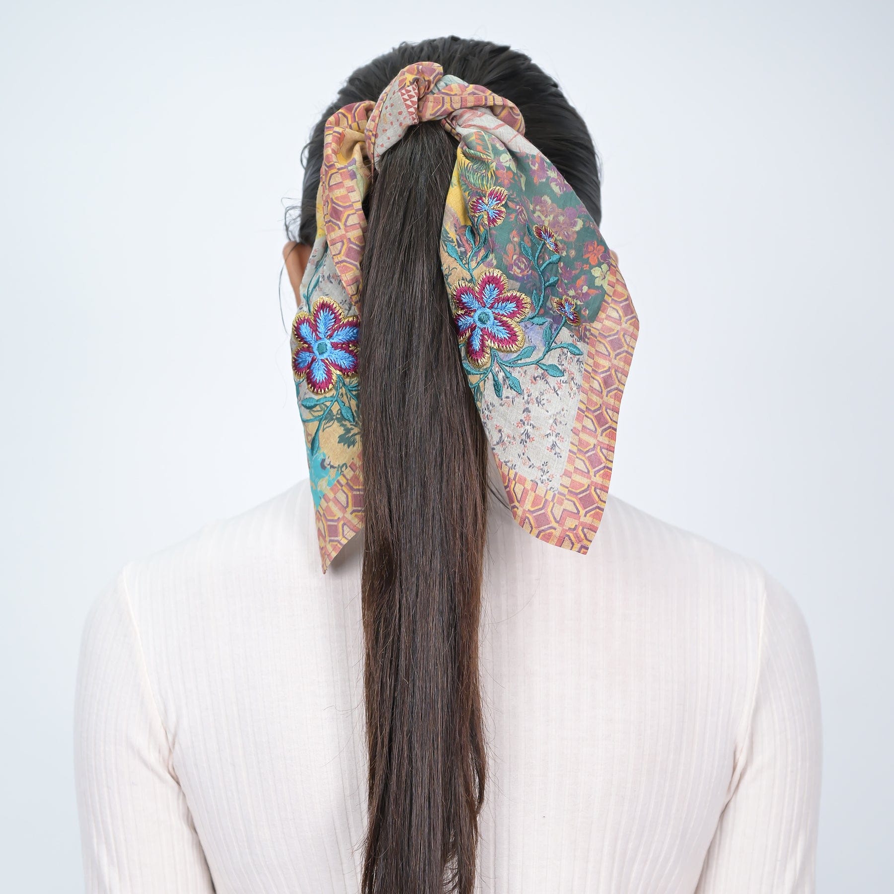 Harvest Gold Wallpaper Patchwork Embroidered Bandana Scarf