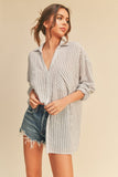 Miou Muse Striped Button Down Shirt in Grey