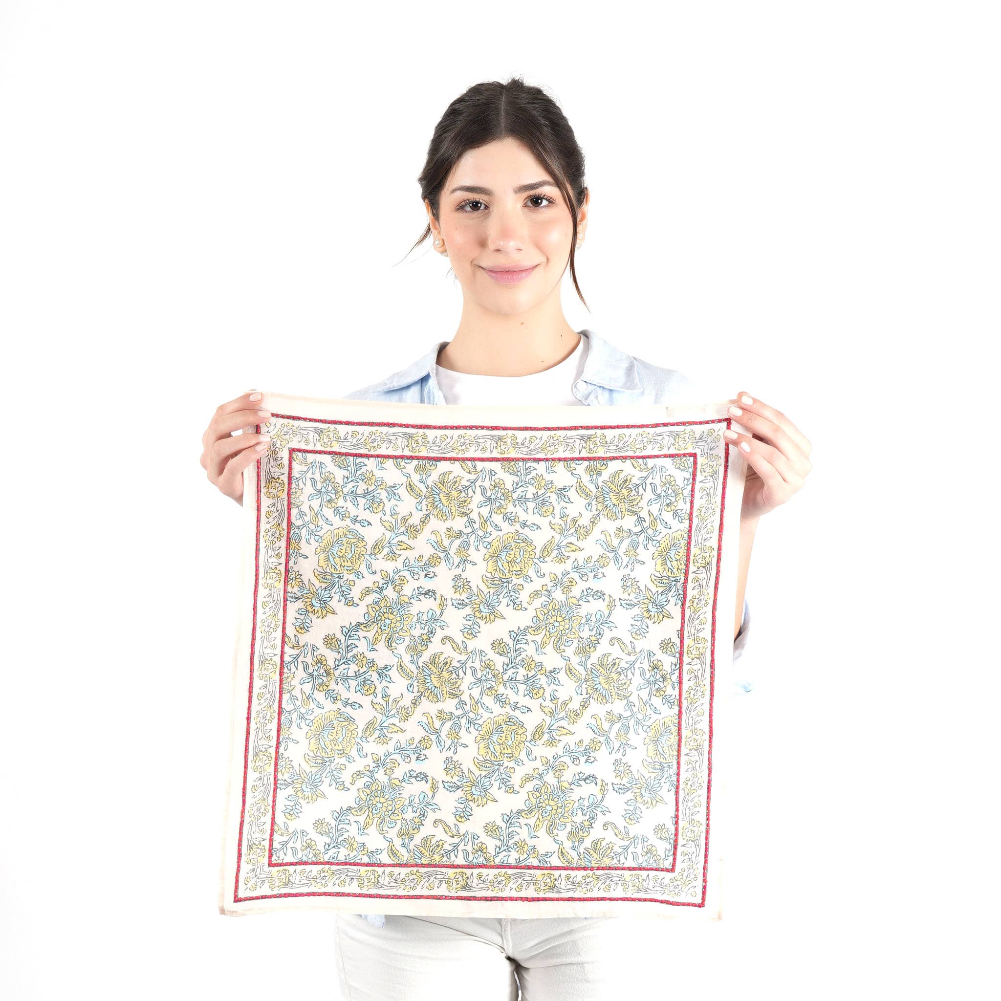 Beige Embroidered Bandana Scarf