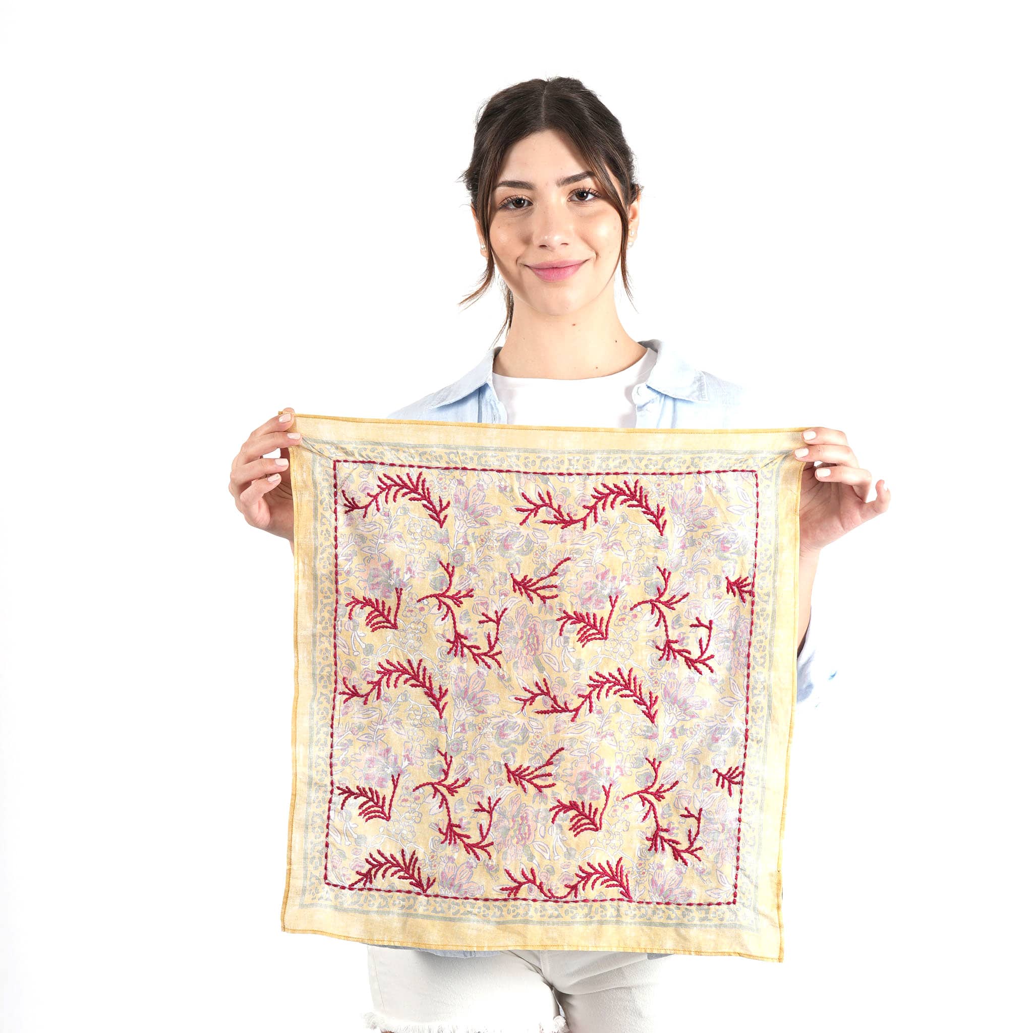 Dusty Ochre Embroidered Bandana Scarf