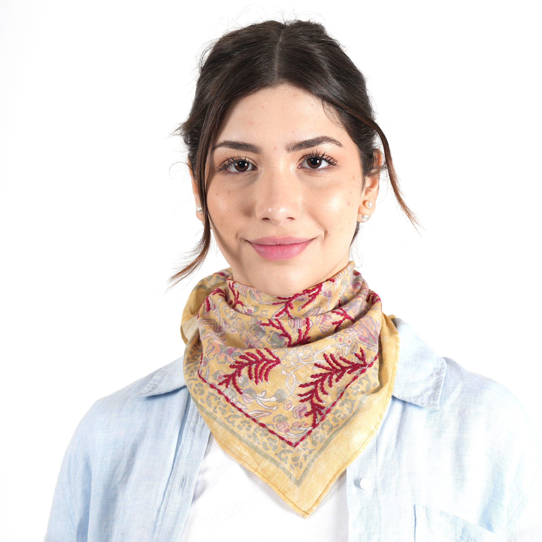 Dusty Ochre Embroidered Bandana Scarf