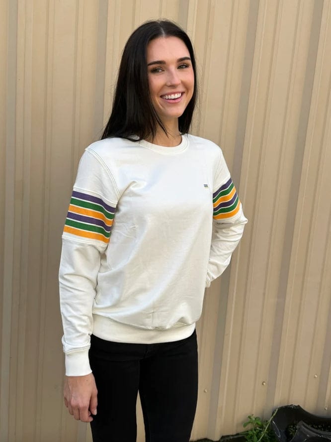 Mardi Gras Creations Mardi Gras Creations French Terry Vintage Arm Stripe Pullover in Off White - Little Miss Muffin Children & Home