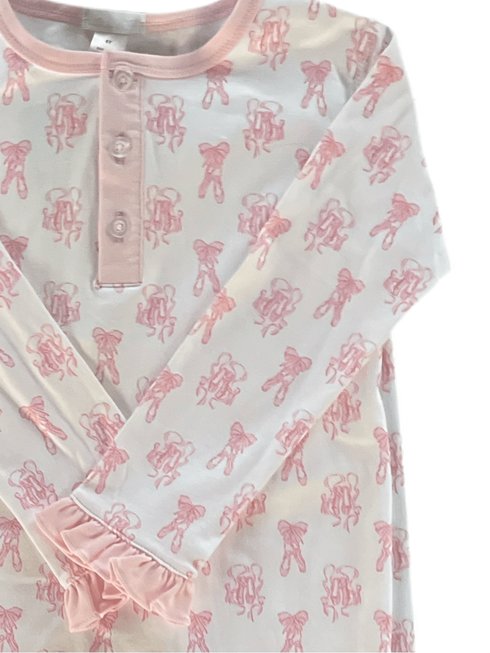 Lulu Bebe Lulu Bebe Pink Ballet Pima Long Sleeve Pantset PJ's - Little Miss Muffin Children & Home