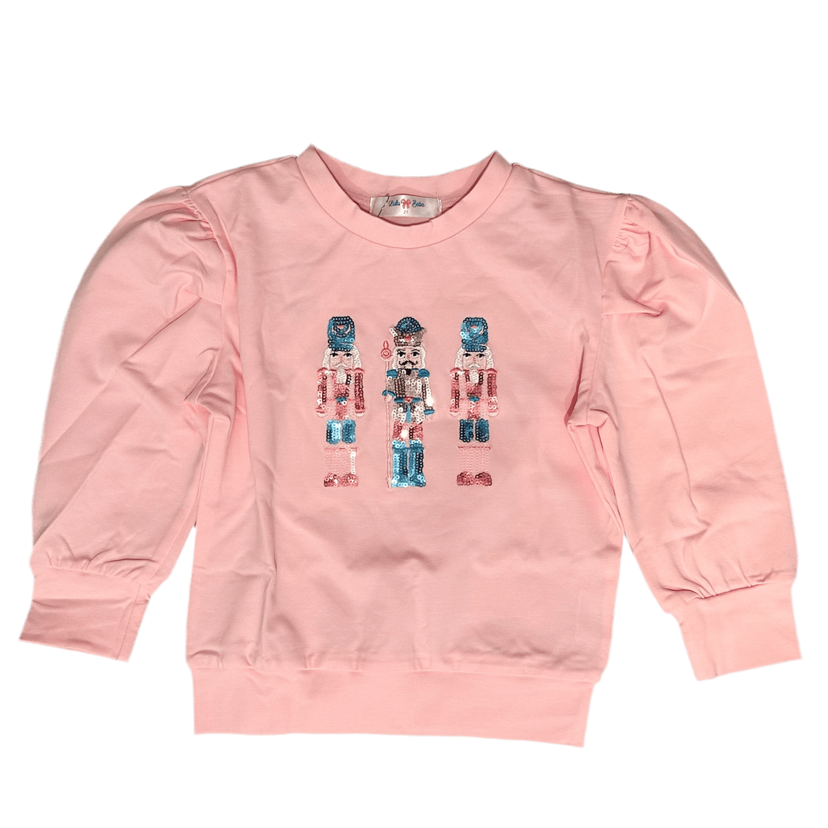 pink sweatshirt girls with sequin nutcrackers