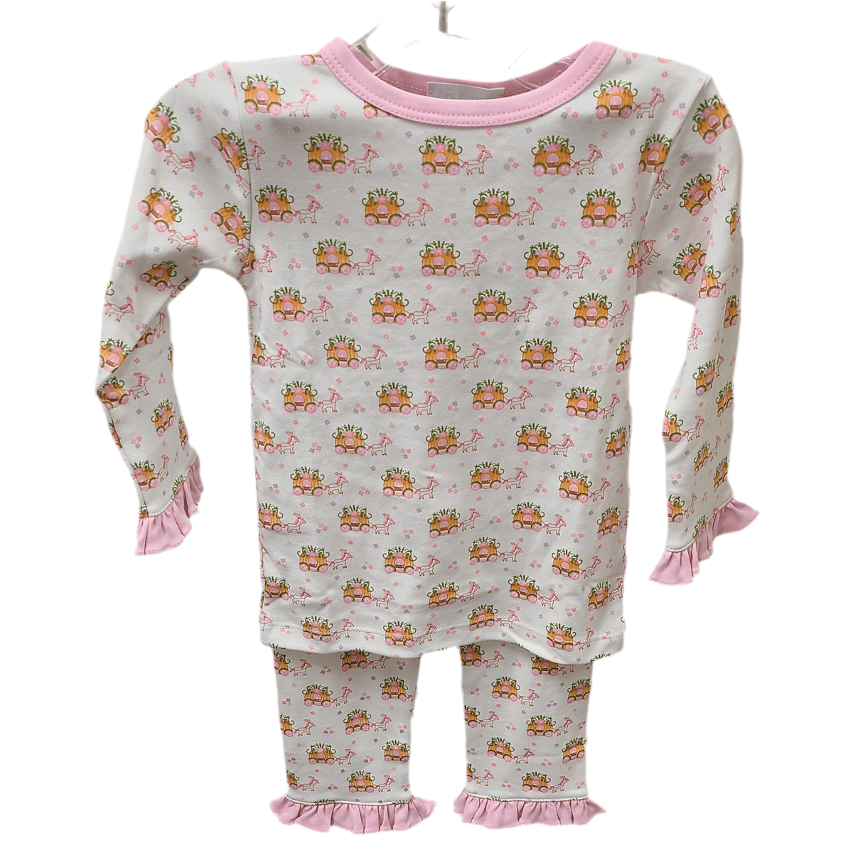 Lulu Bebe Lulu Bebe Pink Carriage Ruffle Trim 2Pc Pajama Set - Little Miss Muffin Children & Home
