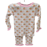 Lulu Bebe Pink Carriage Ruffle Trim 2Pc Pajama Set