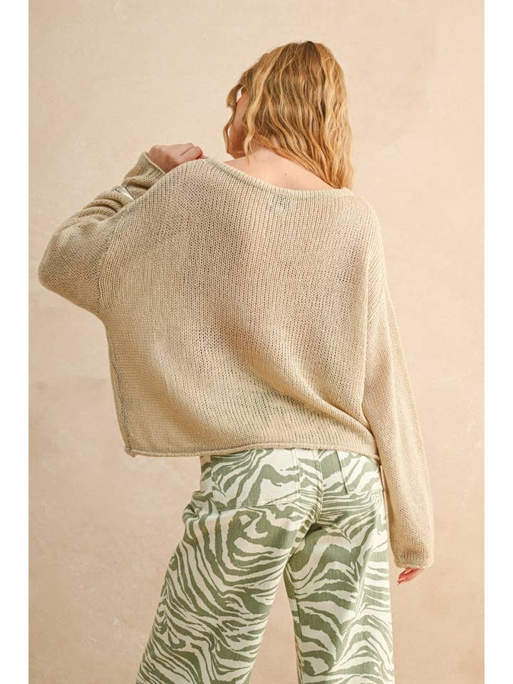 beige LIGHT WEIGHT LONG SLEEVE KNITTED TOP