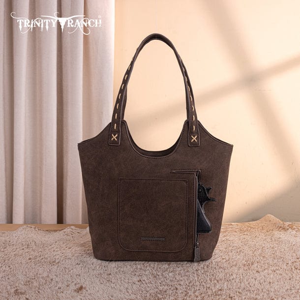 Coffee Genuine Hair-On Cowhide Tooled Tote