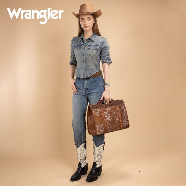 Brown Wrangler Genuine Cowhide Large Tote/Crossbody