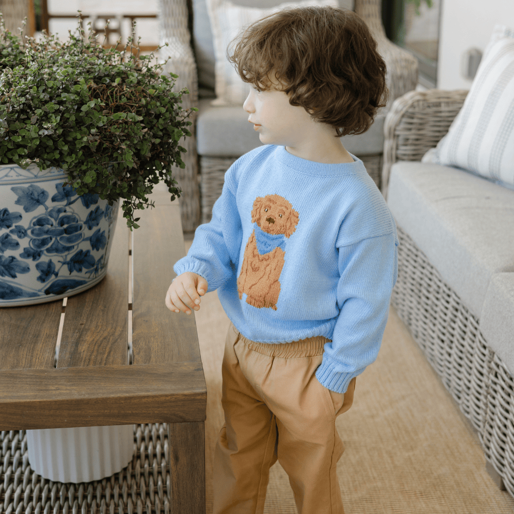 Doodle Crew Neck Sweater in Light Blue