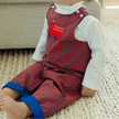 Little Plaid Firetruck Reversible Long John-John