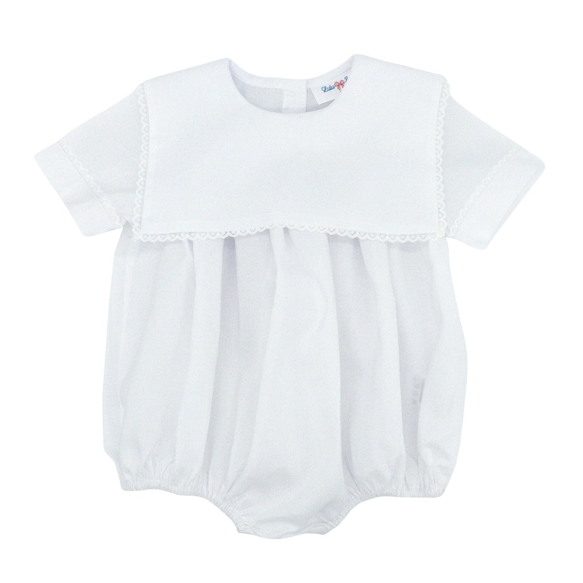 Arthur Bib Collar Bubble with Lace Trim in White