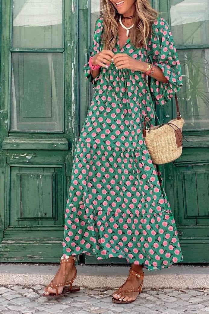 Rosa Clothing Rosa Clothing Bohemia Floral Balloon Sleeves Loose Flare Swing Dress - Little Miss Muffin Children & Home