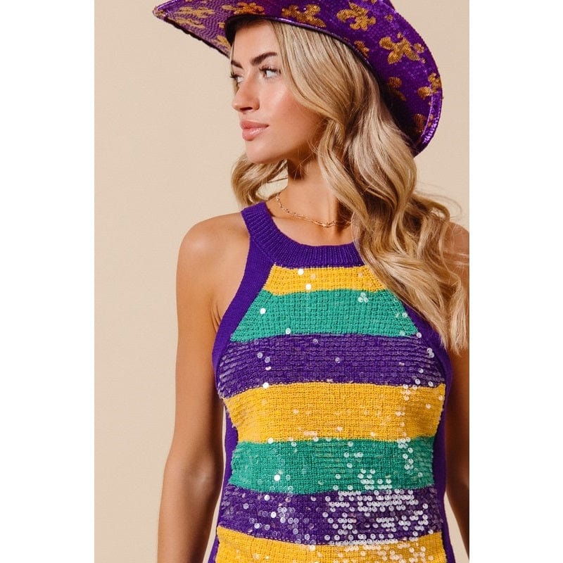 Ive Ive Mardi Gras Stripe Tank Sweater with Clear Sequins - Little Miss Muffin Children & Home