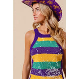 Ive Mardi Gras Stripe Tank Sweater with Clear Sequins