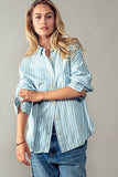 Urban Daizy Striped Button Down Shirt in Chambray