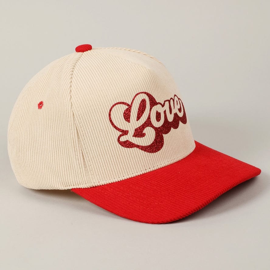 Fashion City Fashion City Love Glitter Bubble Letter Two-Tone Corduroy Cap, Red - Little Miss Muffin Children & Home