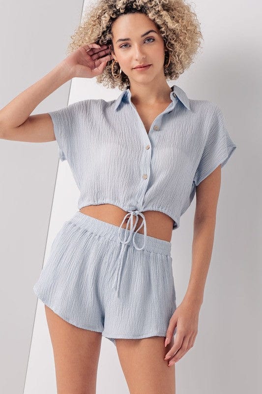 Urban Daizy Urban Daizy Button Down Crop Top Elastic Shorts Gauze Set - Little Miss Muffin Children & Home
