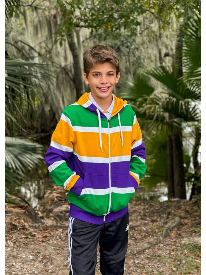 Thick Stripe Rugby Youth Zip Up Hoodie