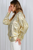 Vine & Love Crew Neck Cable Knit Metallic Foil Sweater in Gold