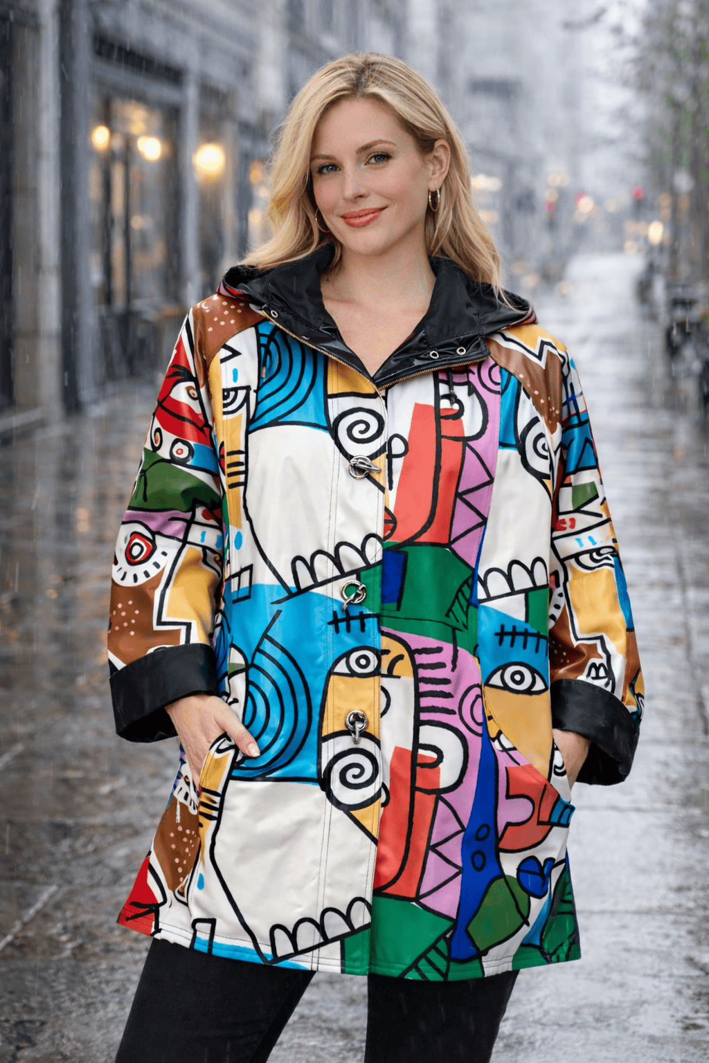 Cubism Art Reversible Toggle Raincoat