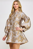 Ellison Long Sleeve Shimmer Jacquard Dress Gold