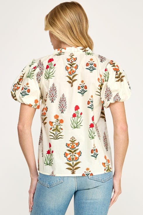 Puff Sleeve Floral Print Top