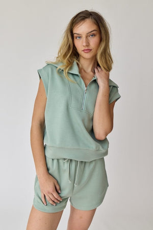 Papermoon Papermoon Blake Half Zip Sleeveless Sweatshirt & Shorts Set in Sage - Little Miss Muffin Children & Home