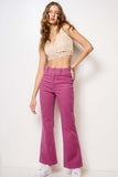 La Miel Soft Washed Stretchy High Waisted Wide Flare Two Button Pants in Magenta