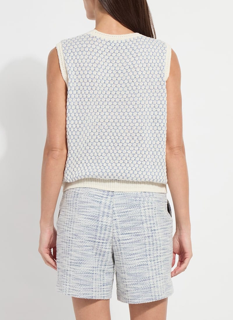 Claire Textured Mesh Sweater Shell in Ecru/Azzuro
