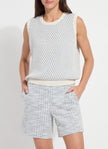 Claire Textured Mesh Sweater Shell in Ecru/Azzuro