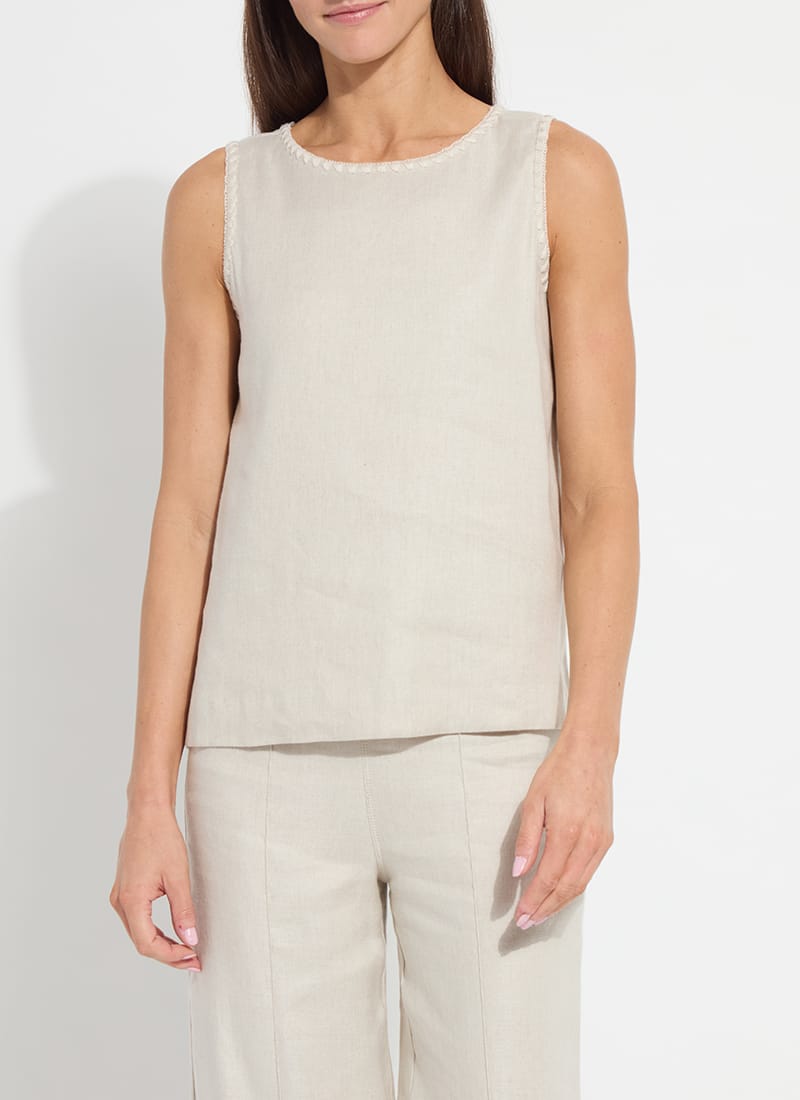 Gabriela Embroidered Linen Top in Flax Linen