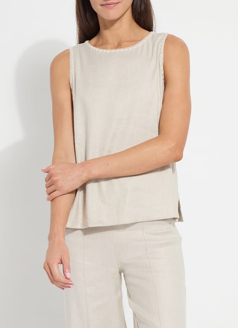 Gabriela Embroidered Linen Top in Flax Linen