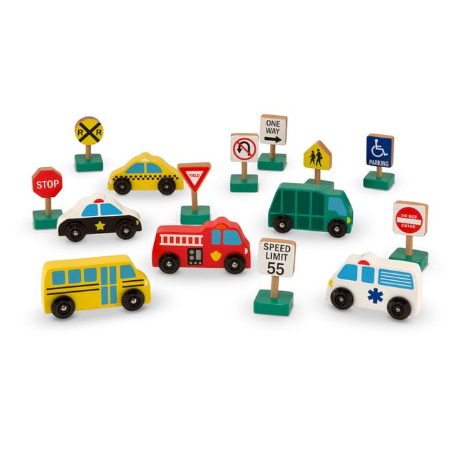 Melissa & Doug Wooden Vehicles & Traffic Signs, 15 Pieces - Little Miss Muffin Children & Home