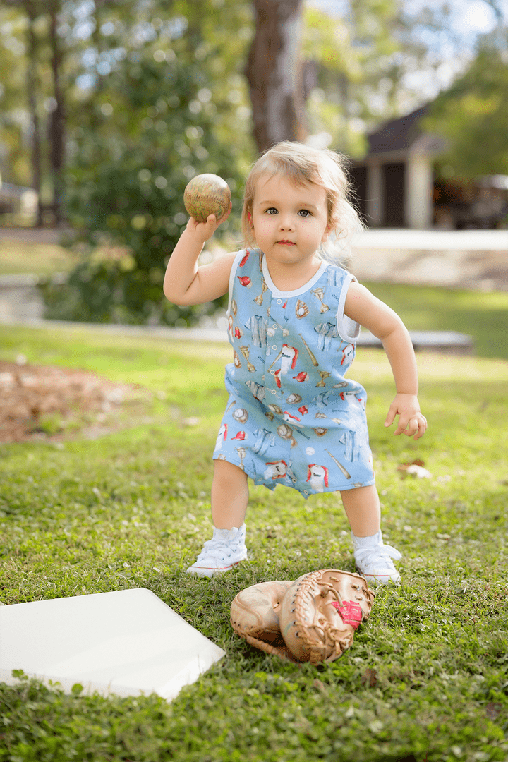 Nola Tawk Nola Tawk Let's Play Ball Organic Muslin Shortall - Little Miss Muffin Children & Home