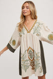 Bluivy Boho Embroidered Babydoll Dress, Sage