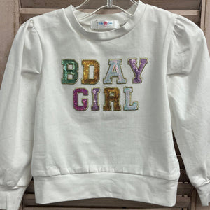 Lulu Bebe Lulu Bebe White Sequin Birthday Puffy Long Sleeve Shirt - Little Miss Muffin Children & Home