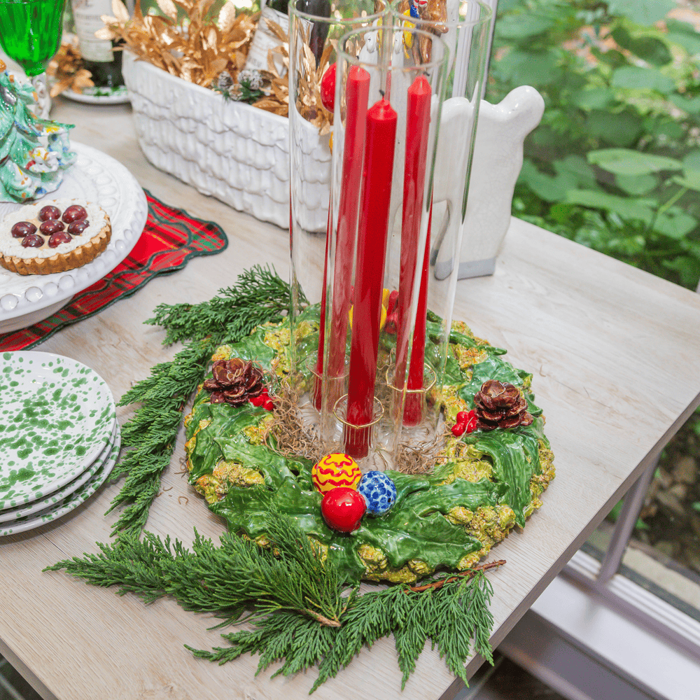 Holly Wreath with Pinecones & Bells