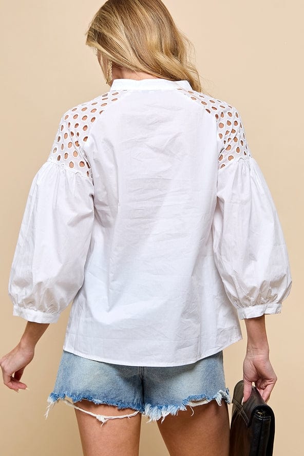 Cezele Cezele Lantern Sleeve Blouse in White - Little Miss Muffin Children & Home