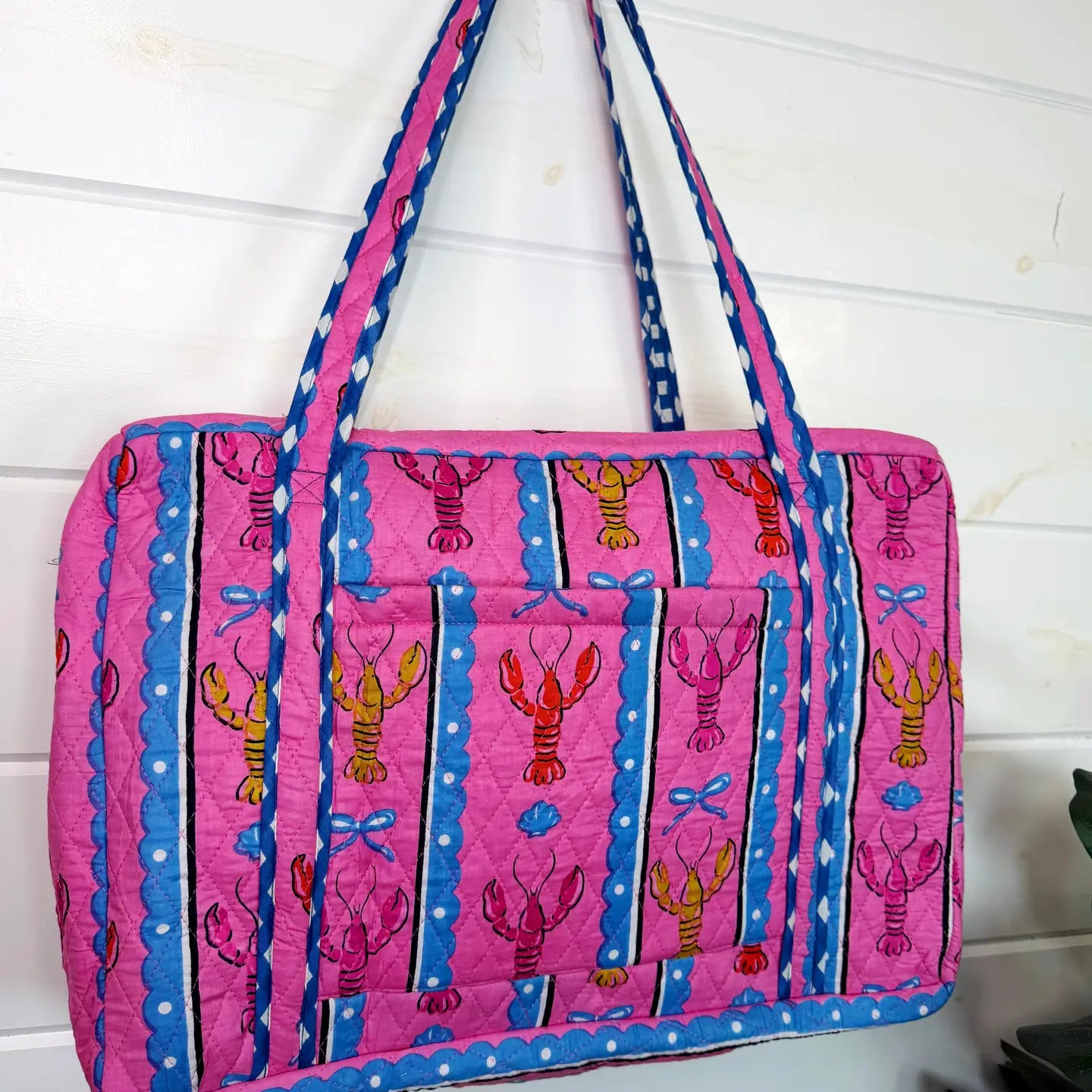 Pink Lobster Quilted Weekender Duffle Bag