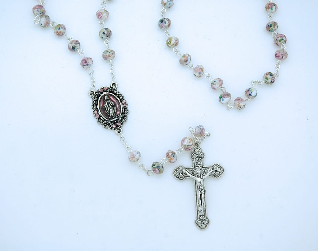 Italian Pink Rosary Beads Necklace