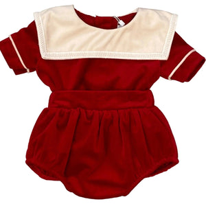 Lulu Bebe Lulu Bebe William Red Velvet Square Collar Boy Bubble - Little Miss Muffin Children & Home