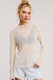 Long Sleeve Rhinestone Sheer Mesh Top