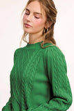 La Miel Cable Knit Crew Neck Sweater in Pine Tree